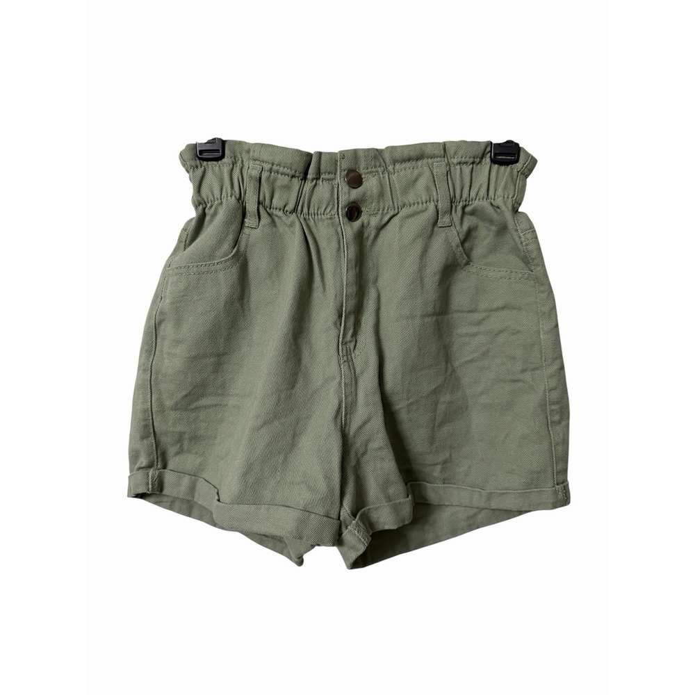 Love Tree Denim Sage Green Paperbag Waist Utility Shorts